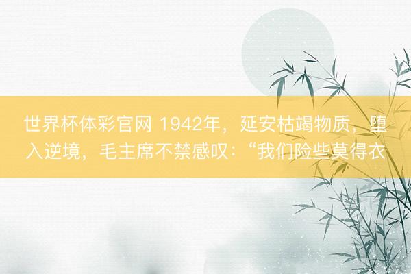 世界杯体彩官网 1942年，延安枯竭物质，堕入逆境，毛主席不禁感叹：“我们险些莫得衣
