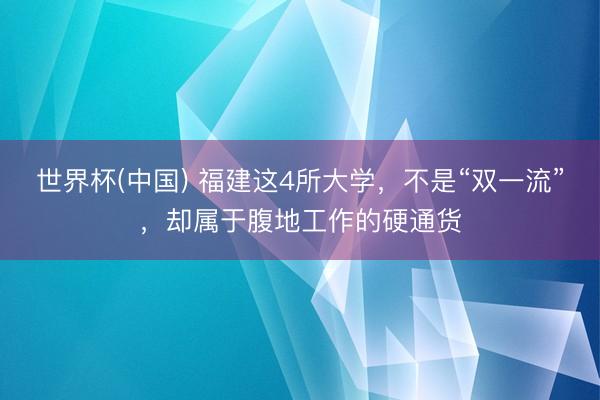 世界杯(中国) 福建这4所大学，不是“双一流”，却属于腹地工作的硬通货