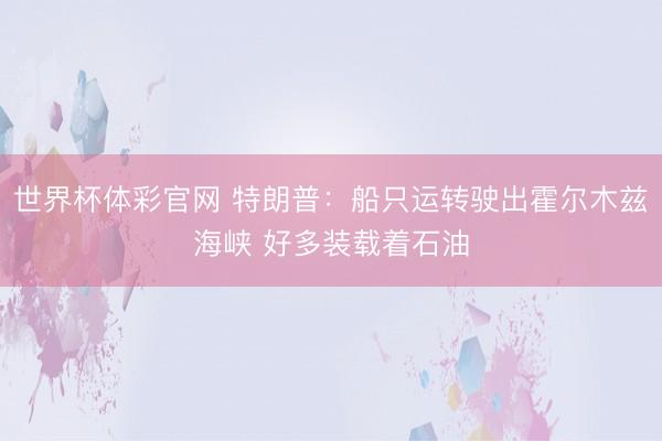 世界杯体彩官网 特朗普:船只运转驶出霍尔木兹海峡 好多装载着石油