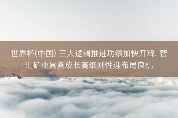 世界杯(中国) 三大逻辑推进功绩加快开释， 智汇矿业具备成长高细则性迎布局良机
